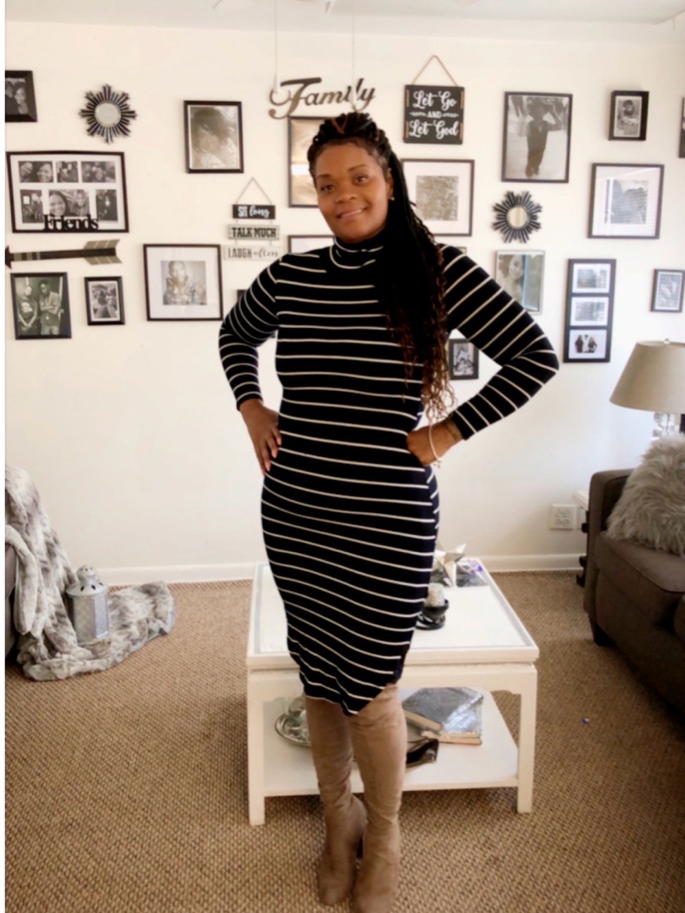 Elegant Black and White Striped Dress